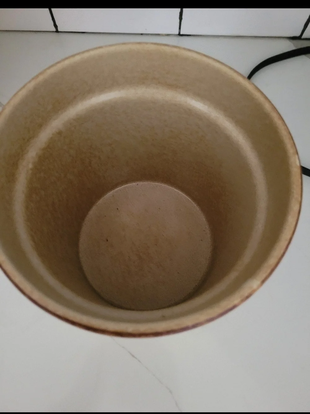 Pottery Canister with Brown Rim and Beige Body